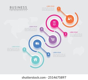 Plantilla de presentación de negocios de infografía de Vector conectada con 5 opciones