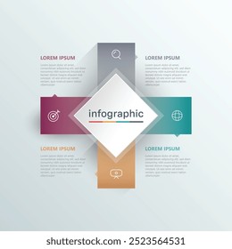 Modelo de apresentação de negócios infográfico vetorial com interconexão circular com 4 opções