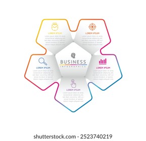 Vector infographic business presentation template connected with 5 options