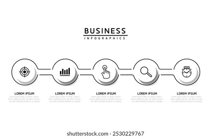 Vector infographic business presentation template with circular interconnection with 5 options.