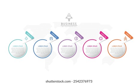 Vector infographic business presentation template with circular interconnection with 5 options.