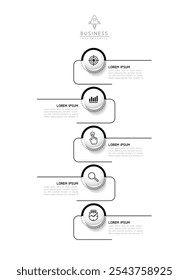 Vector infographic business presentation template with circular interconnection with 5 options.