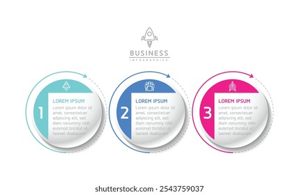 Modelo de apresentação de negócios infográfico vetorial com interconexão circular com 3 opções.