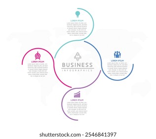 Vektor-Infografik-Business-Präsentationsvorlage mit zirkulärer Verbindung mit 4 Optionen.