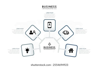 Vector infographic business presentation template connected with 5 options