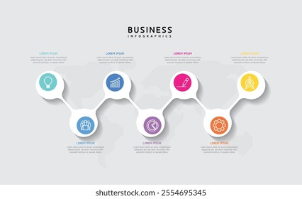 Vector infographic business presentation template with circular interconnection with 7 options.
