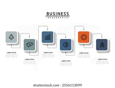 Vector infographic business presentation template connected with 6 options