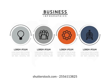 Vector infographic business presentation template with circular interconnection with 4 options.