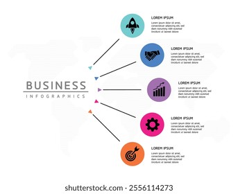 Vector infographic business presentation template with circular interconnection with 5 options.