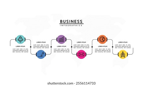 Vector infographic business presentation template with circular interconnection with 6 options.