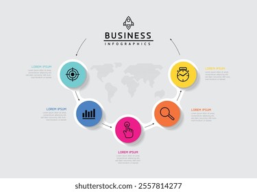 Vector infographic business presentation template with circular interconnection with 5 options.