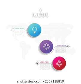 Vector infographic business presentation template with circular interconnection with 3 options.