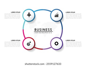 Vector infographic business presentation template with circular interconnection with 4 options.
