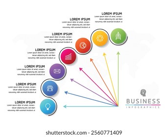 Vector infographic business presentation template with circular interconnection with 7 options.
