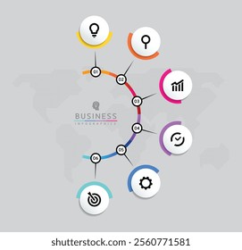 Vector infographic business presentation template with circular interconnection with 6 options.