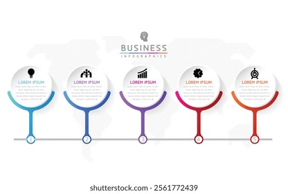 Vector infographic business presentation template with circular interconnection with 5 options.