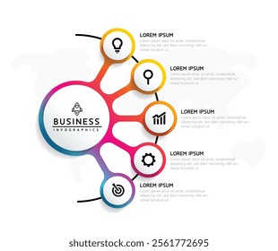 Vector infographic business presentation template with circular interconnection with 5 options.