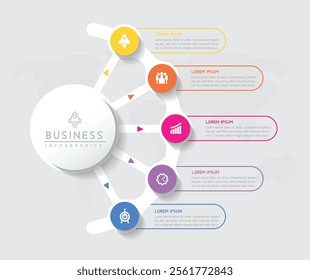 Vector infographic business presentation template with circular interconnection with 5 options.