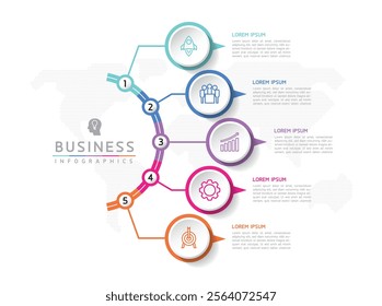 Vector infographic business presentation template with circular interconnection with 5 options.