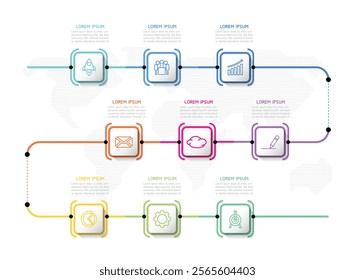 Vector infographic business presentation template connected with 9 options