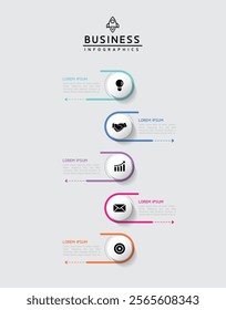 Vector infographic business presentation template with circular interconnection with 5 options.
