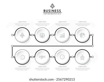 Vector infographic business presentation template with circular interconnection with 8 options.