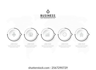 Vector infographic business presentation template with circular interconnection with 5 options.