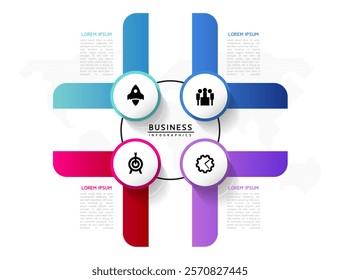 Vector infographic business presentation template with circular interconnection with 4 options.