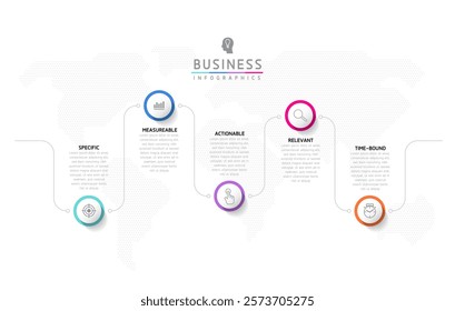 Vector infographic business presentation template with circular interconnection with 5 options.