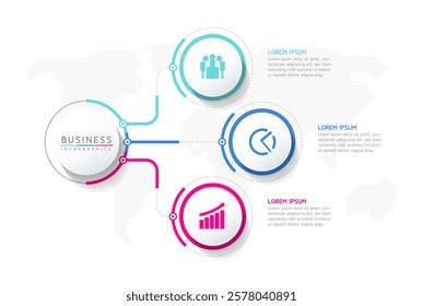 Vector infographic business presentation template with circular interconnection with 3 options.
