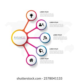 Vector infographic business presentation template with circular interconnection with 5 options.