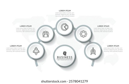Vector infographic business presentation template with circular interconnection with 5 options.
