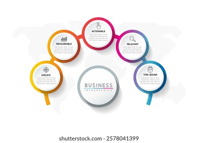 Vector infographic business presentation template with circular interconnection with 5 options.
