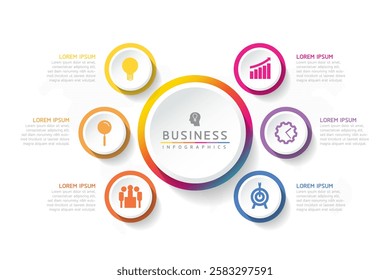 Vector infographic business presentation template with circular interconnection with 6 options.
