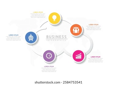 Vector infographic business presentation template with circular interconnection with 5 options.
