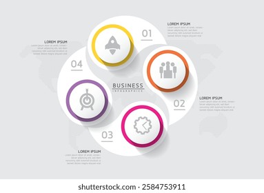 Vector infographic business presentation template with circular interconnection with 4 options.
