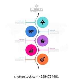 Vector infographic business presentation template with circular interconnection with 5 options.