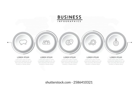 Vector infographic business presentation template with circular interconnection with 5 options.