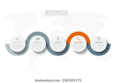 Vector infographic business presentation template with circular interconnection with 5 options.