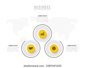Vector infographic business presentation template with circular interconnection with 3 options.