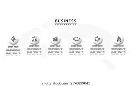 Vector infographic business presentation template with circular interconnection with 6 options.