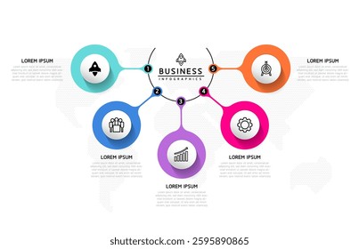 Vector infographic business presentation template with circular interconnection with 5 options.