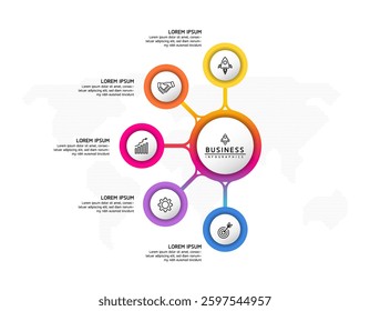 Vector infographic business presentation template with circular interconnection with 5 options.