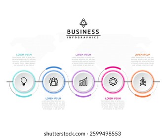 Vector infographic business presentation template with circular interconnection with 5 options.