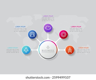 Vector infographic business presentation template with circular interconnection with 5 options.