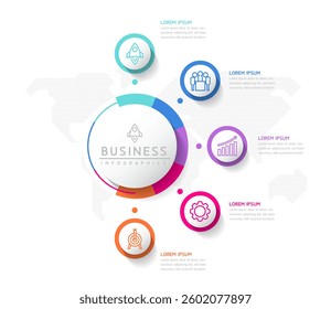 Vector infographic business presentation template with circular interconnection with 5 options.