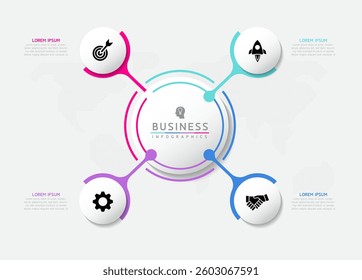 Vector infographic business presentation template with circular interconnection with 4 options.