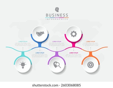 Vector infographic business presentation template with circular interconnection with 5 options.
