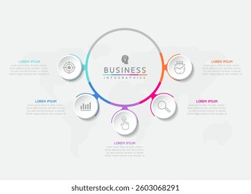 Vector infographic business presentation template with circular interconnection with 5 options.