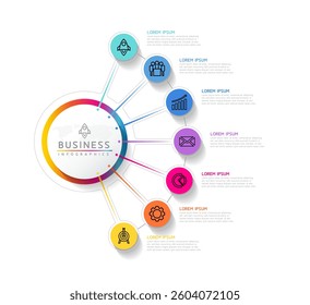 Vector infographic business presentation template with circular interconnection with 7 options.
